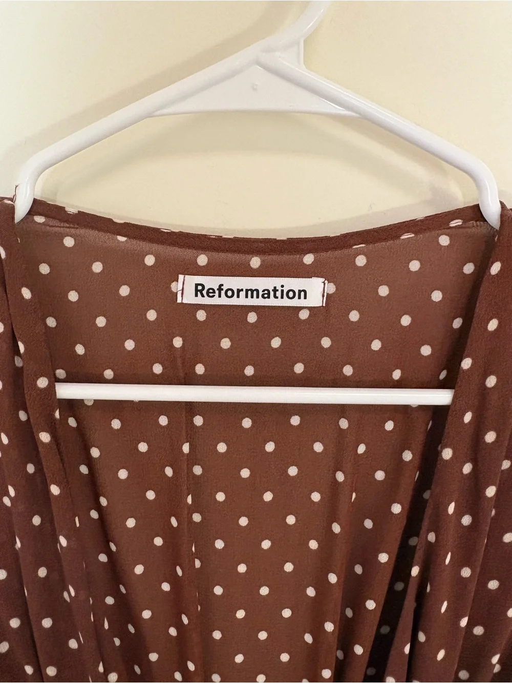 Reformation Rust Brown Polka Dot Wrap Blouse